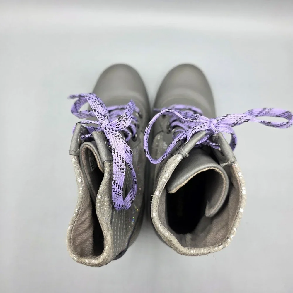 Sorel Kids Gray Lace-Up Boots with Purple Laces